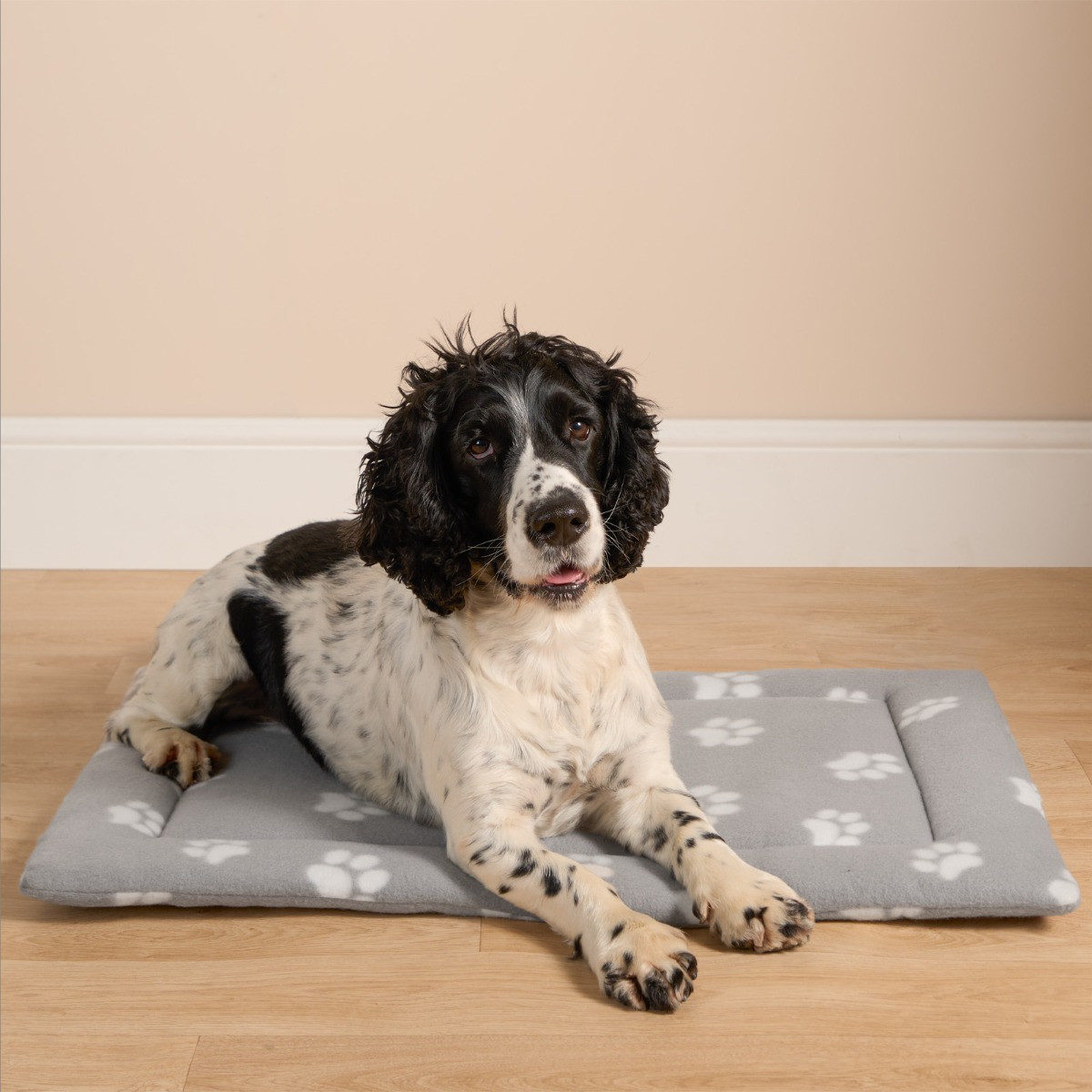 OHS Fleece Paw Print Crate Mat, Grey - Medium>