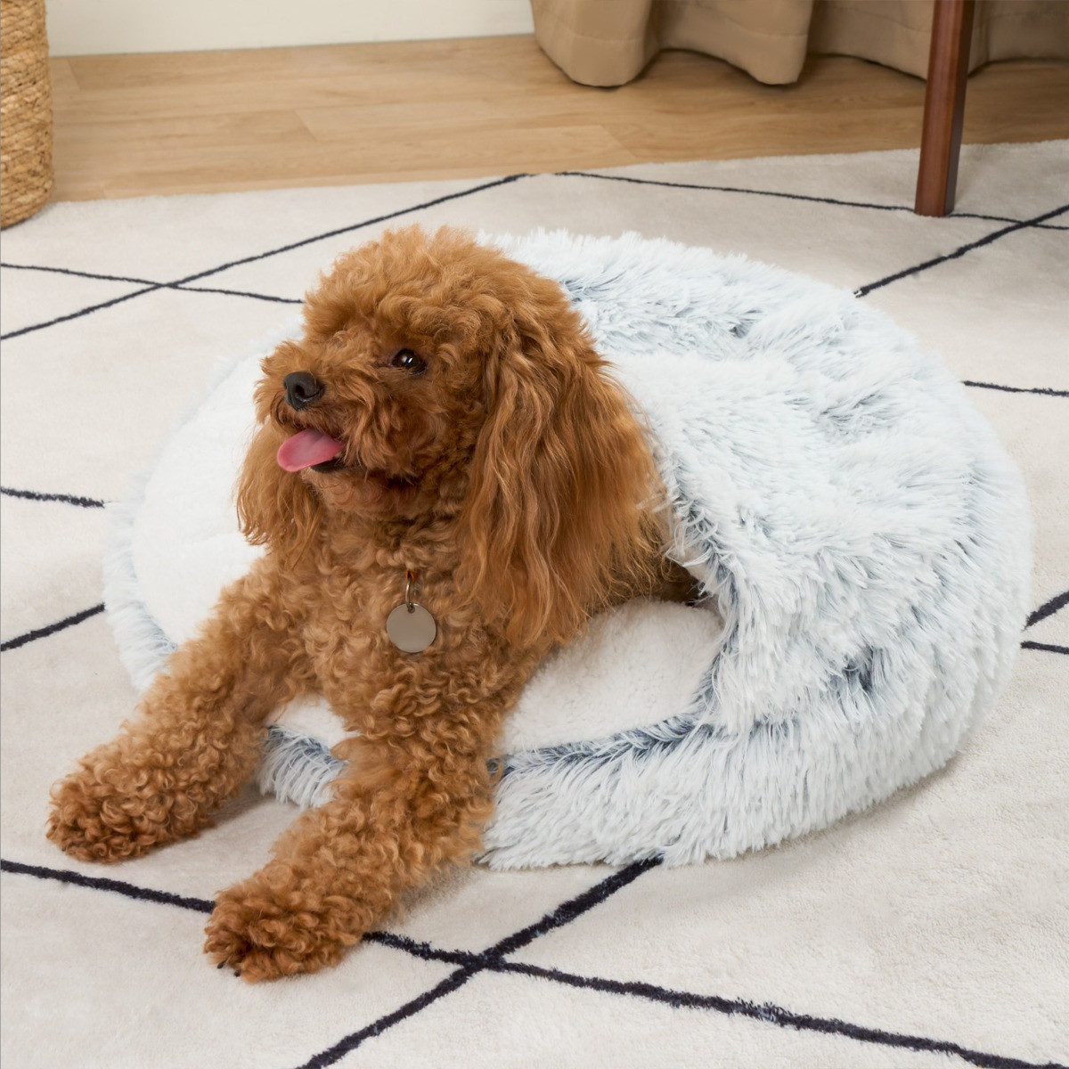 OHS Half Dome Fluffy Pet Bed - Blue/White>