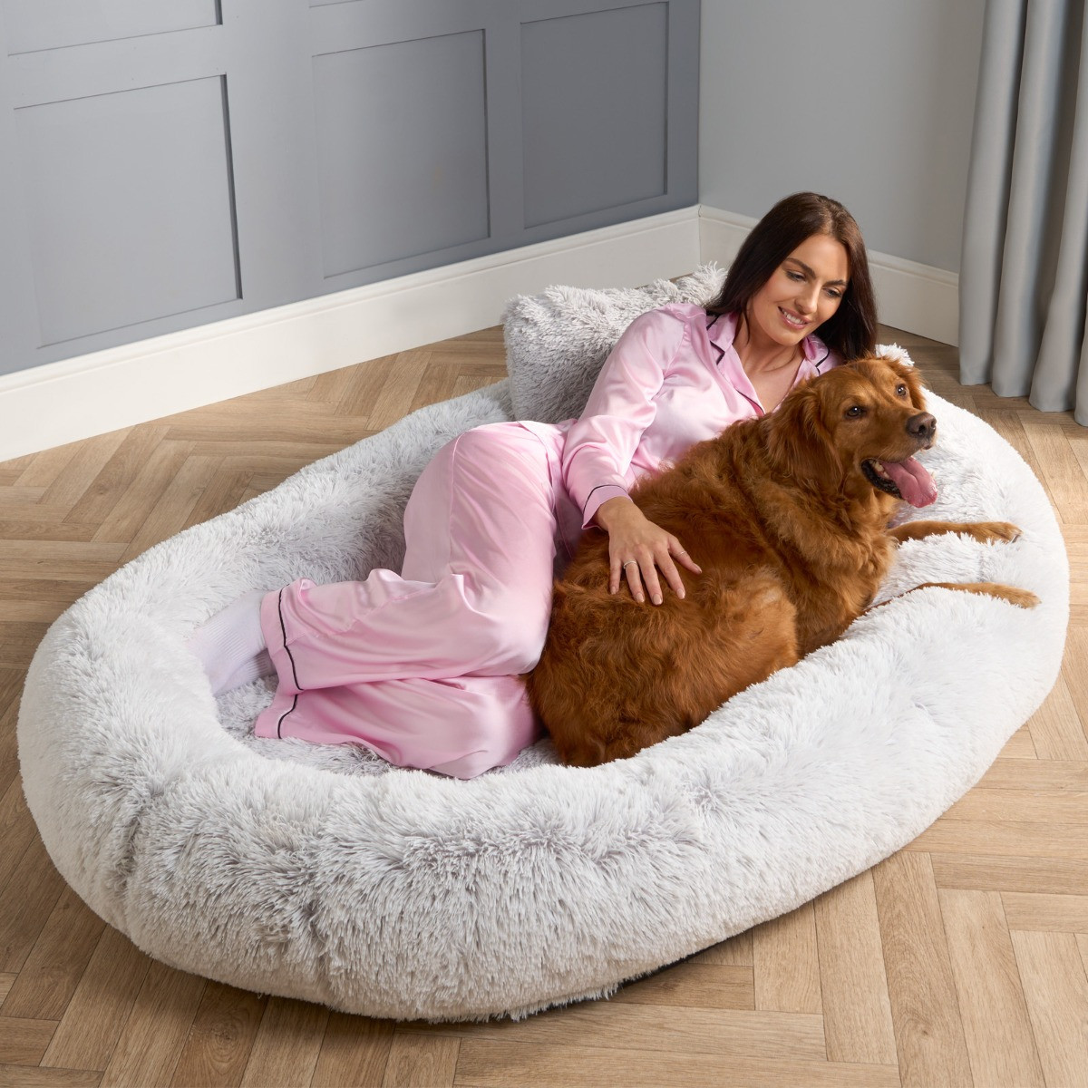 OHS Fluffy Human Size Pet Bed - Grey Marl>