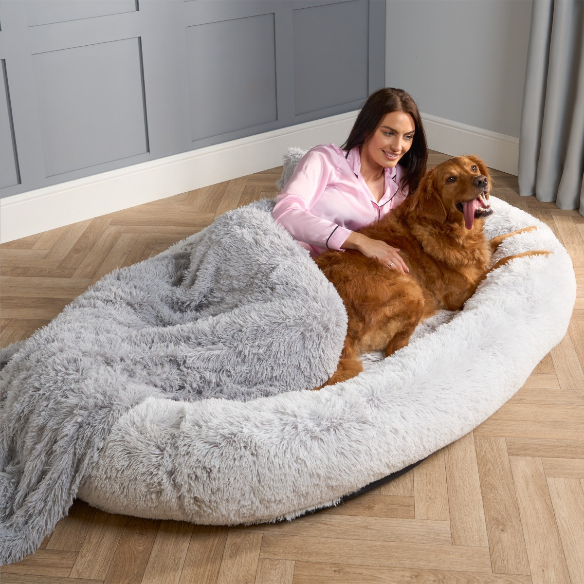 OHS Fluffy Human Size Pet Bed - Grey Marl>