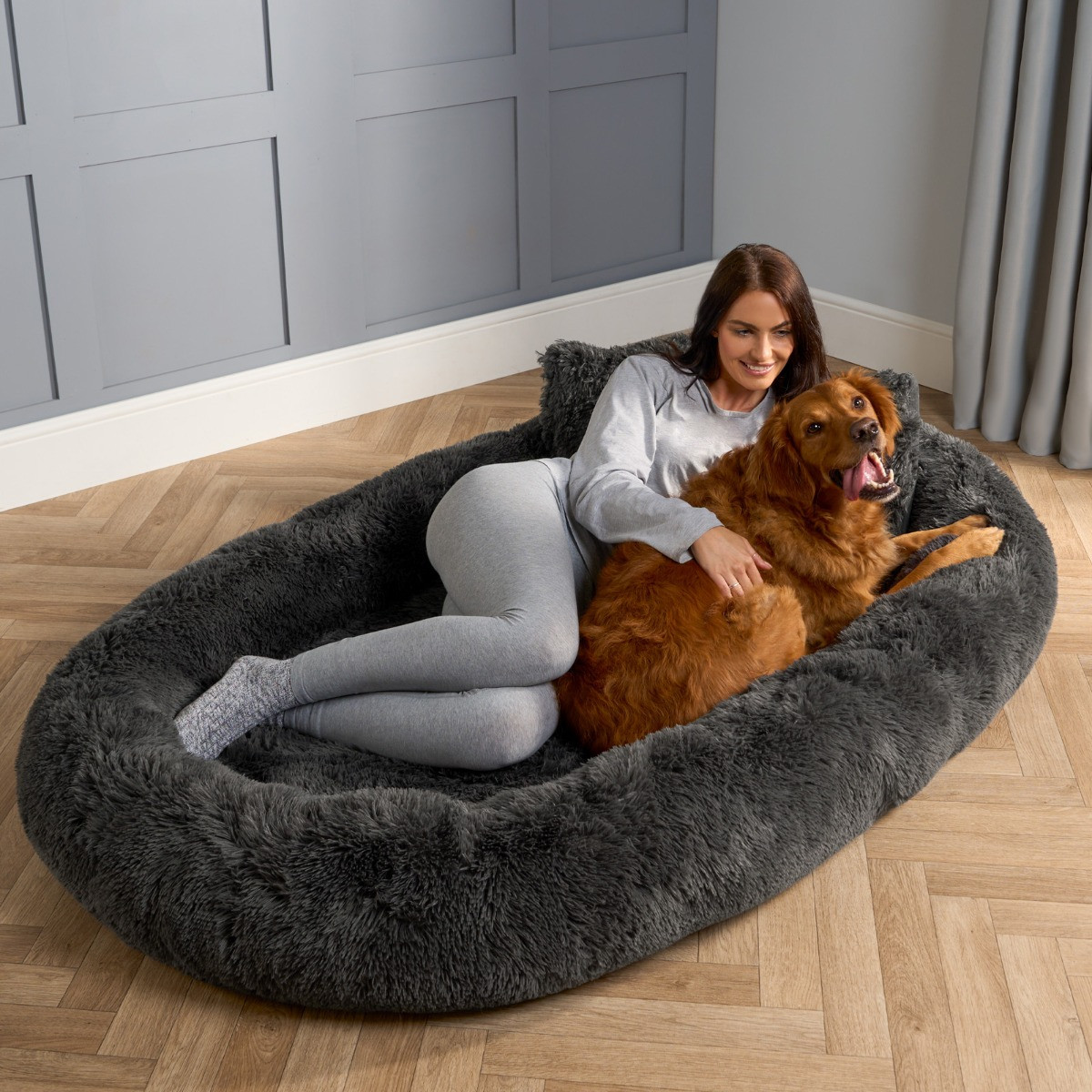 OHS Fluffy Human Size Pet Bed - Charcoal >