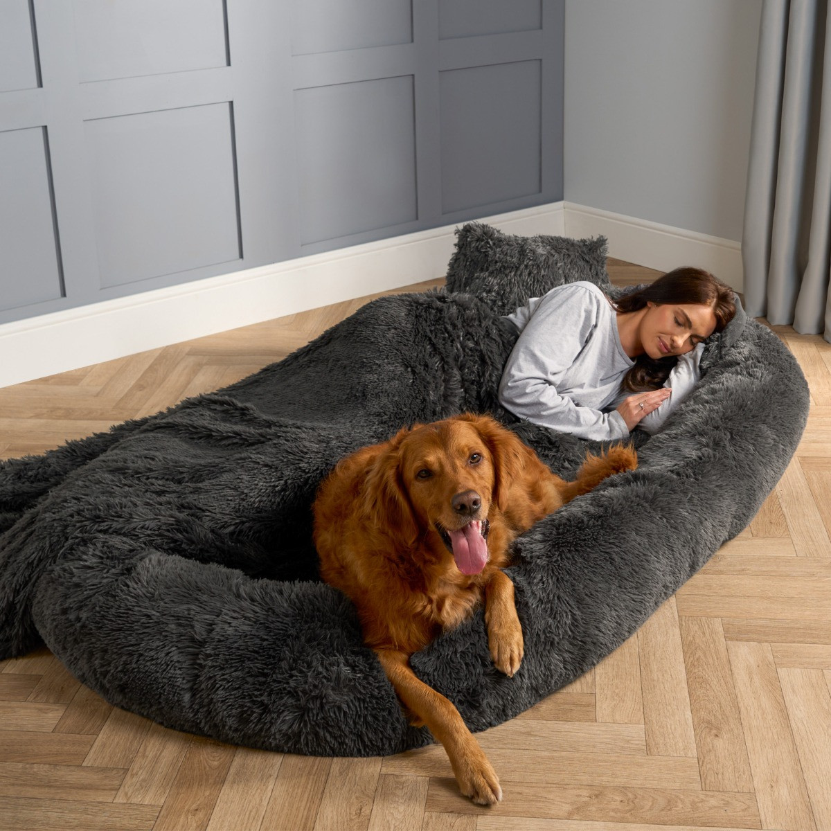 OHS Fluffy Human Size Pet Bed - Charcoal >