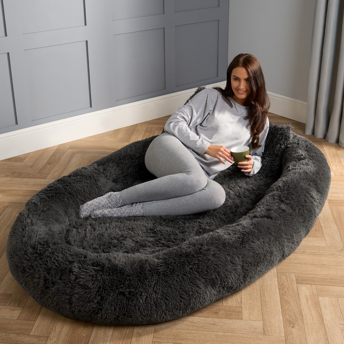 OHS Fluffy Human Size Pet Bed - Charcoal >