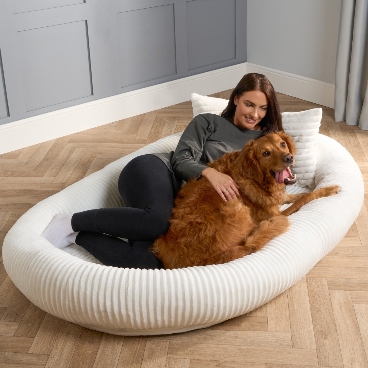 OHS Ribbed Faux Fur Human Size Pet Bed - Cream>