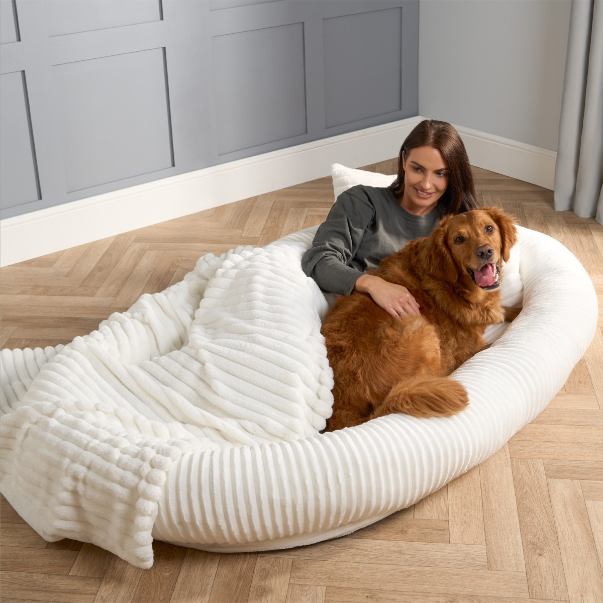 OHS Ribbed Faux Fur Human Size Pet Bed - Cream>