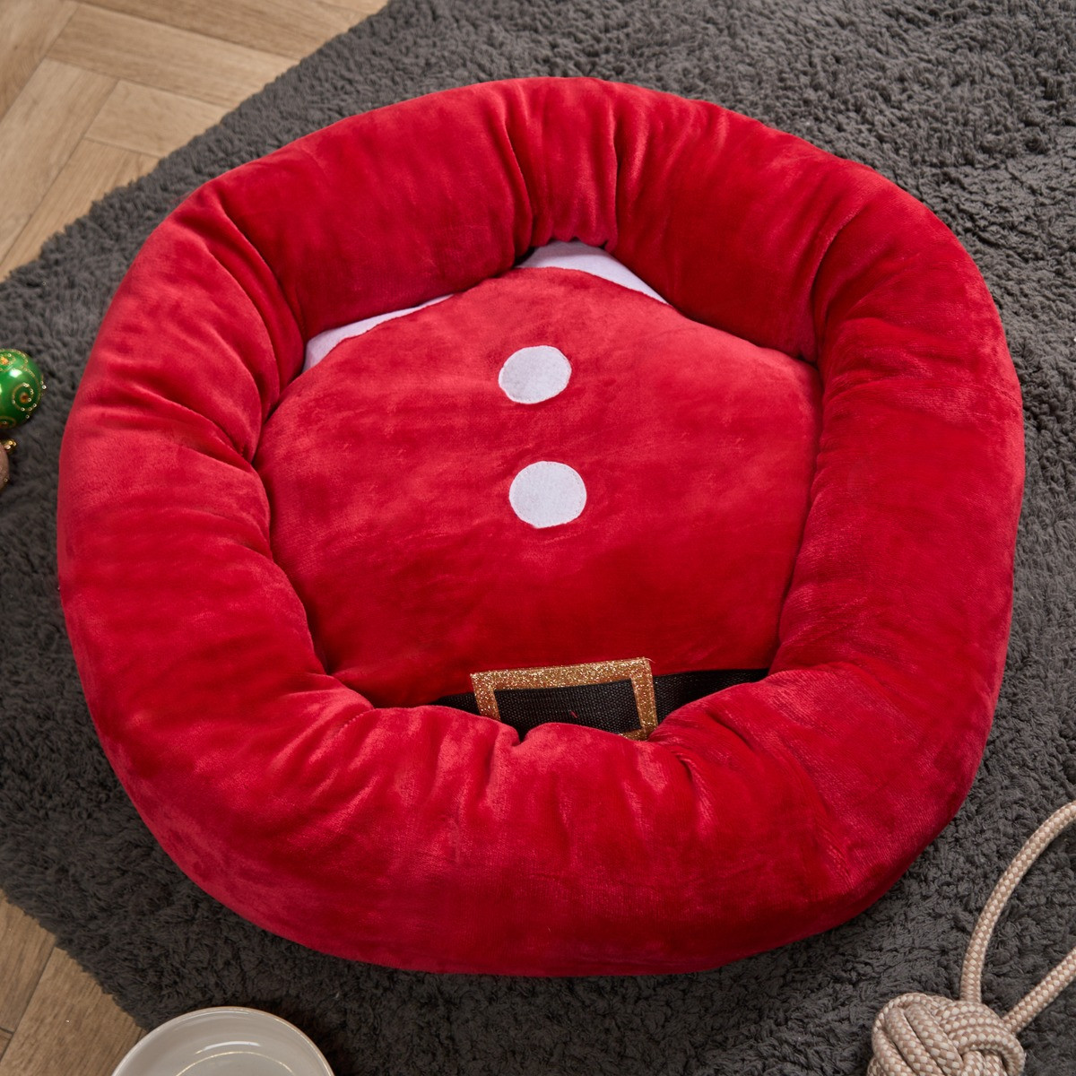 OHS Santa Bolster Round Fleece Pet Bed - Red>