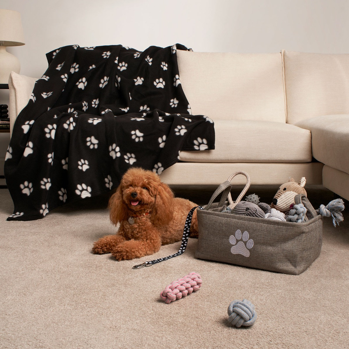 OHS Pet Paw Embroidered Storage Basket - Charcoal>