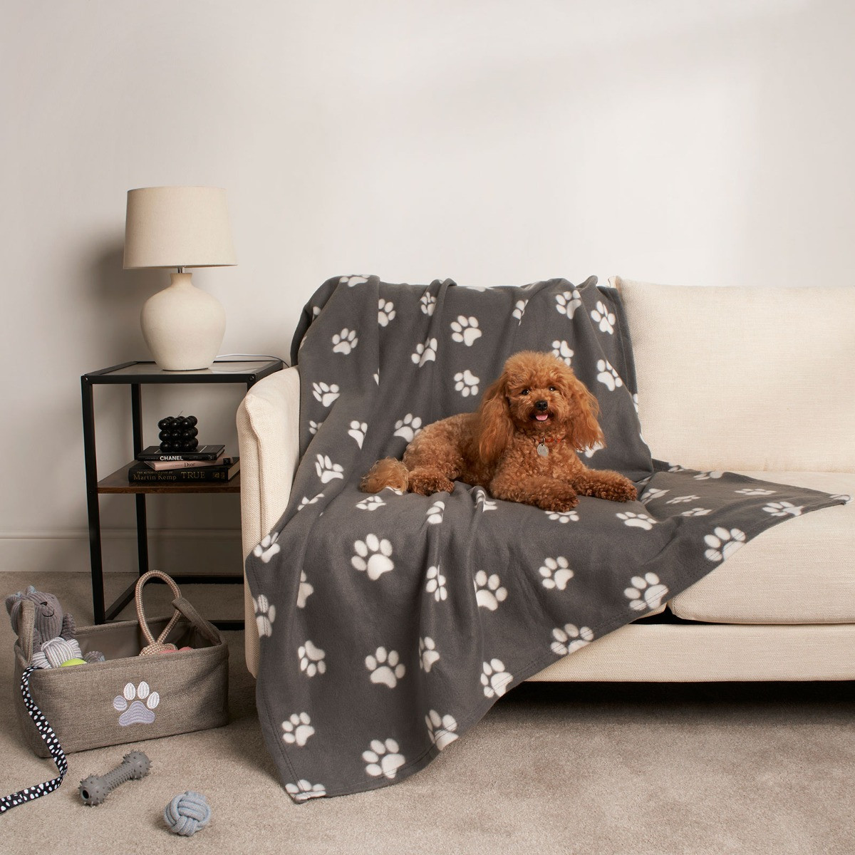 OHS Pet Paw Print Fleece Throw - Charcoal Grey>