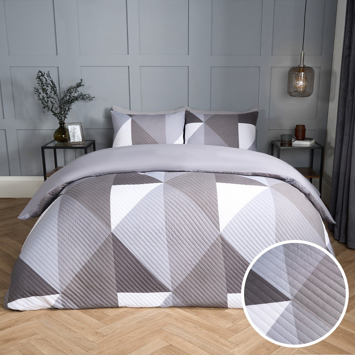 OHS Ralph Geo Pinsonic Duvet Set, Grey - Double >