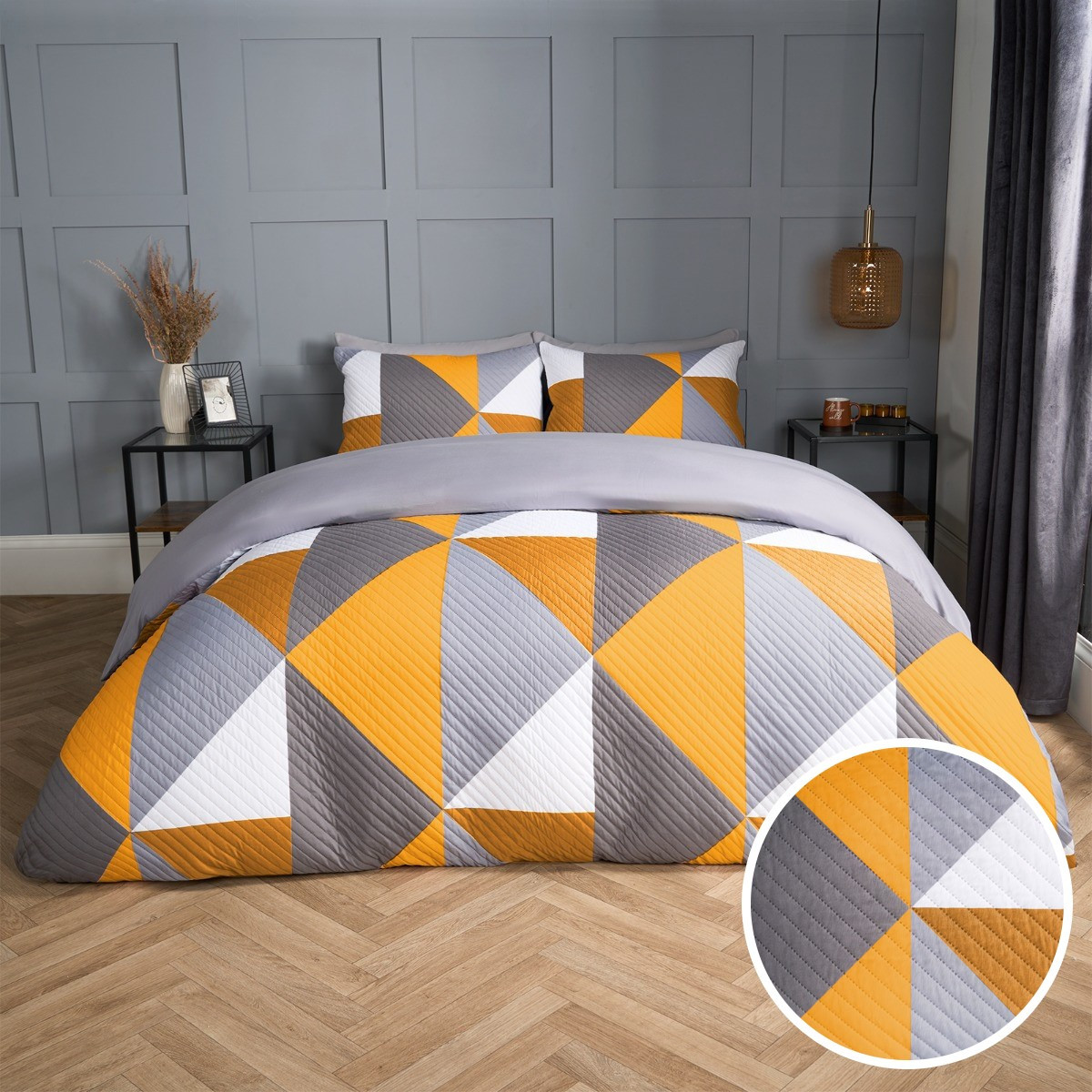 OHS Ralph Geometric Pinsonic Duvet Set, Ochre - King>