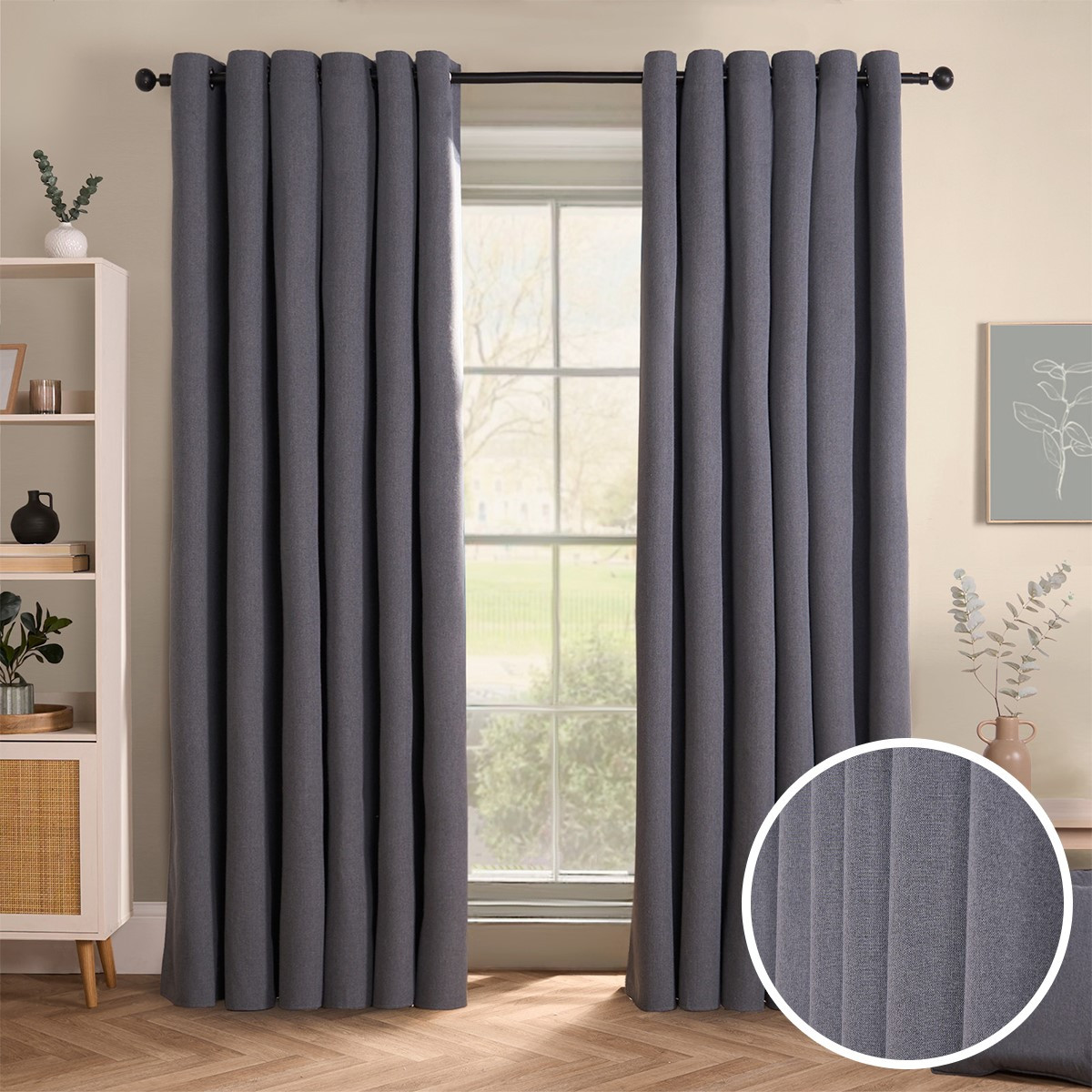 OHS Woven Texture Eyelet Ultra Blackout Curtains - Charcoal>