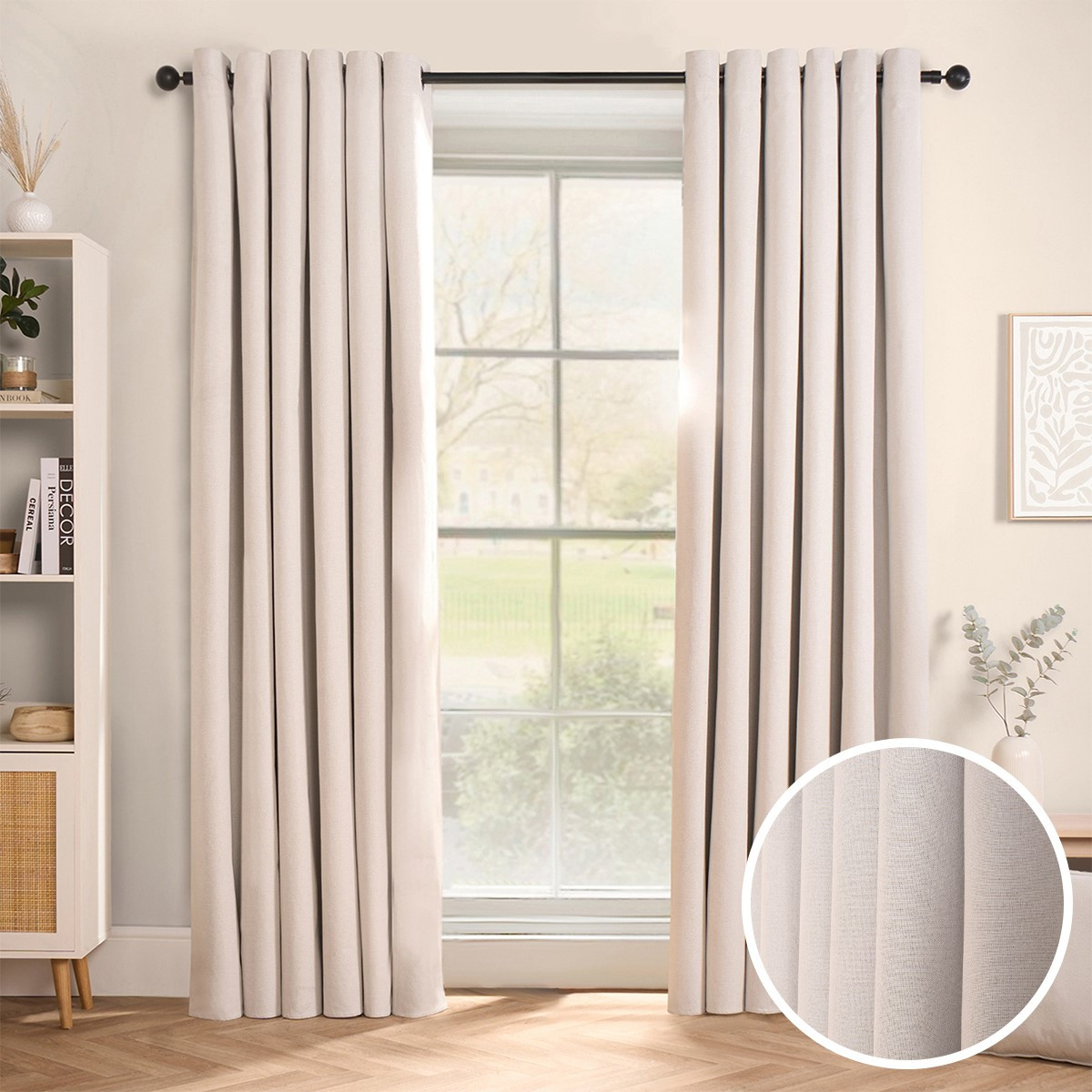 OHS Woven Texture Eyelet Ultra Blackout Curtains, Cream - 46 x 54">