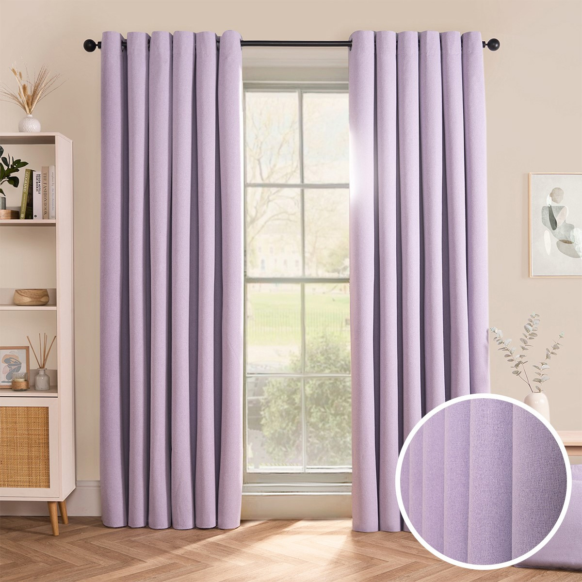 OHS Woven Texture Eyelet Ultra Blackout Curtains - Lavender>