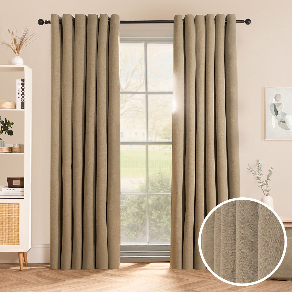 OHS Woven Texture Eyelet Ultra Blackout Curtains - Sage>