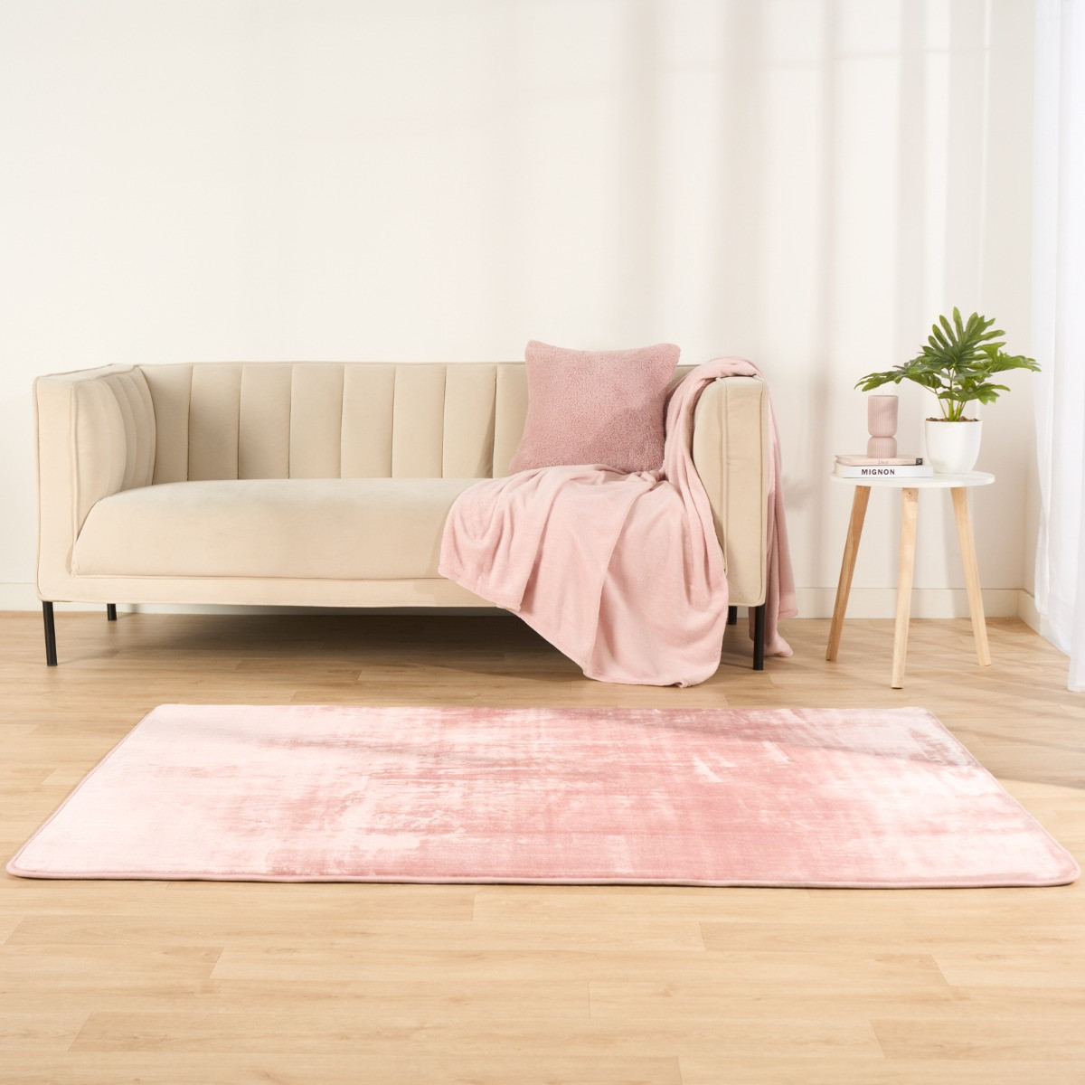 OHS Filled Microplush Rug, Blush Pink - 120 x 170cm>