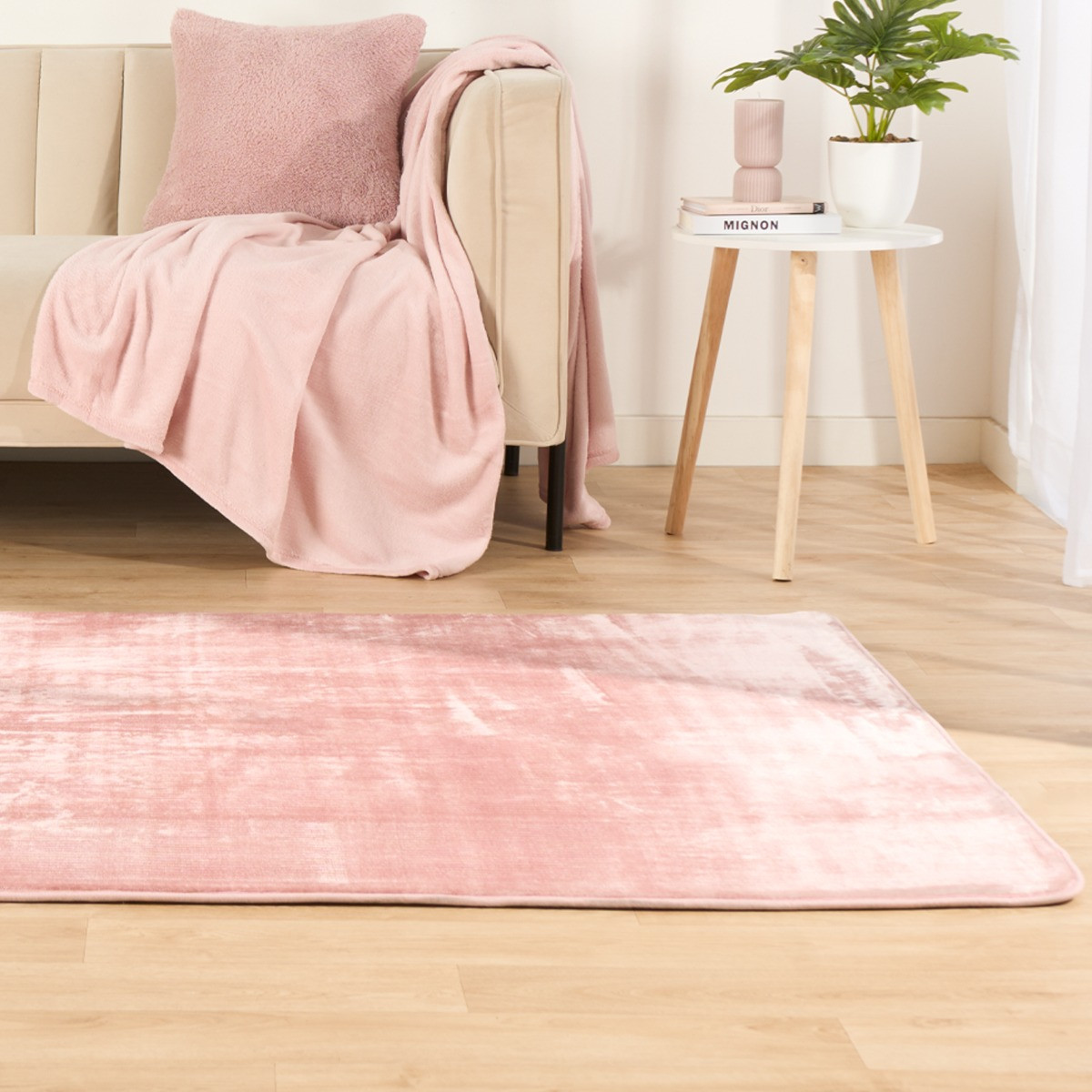 OHS Filled Microplush Rug, Blush Pink - 120 x 170cm>