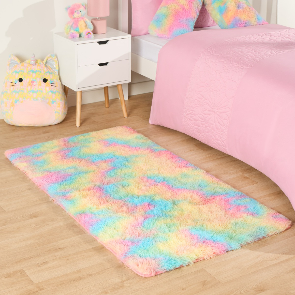 Sienna Fluffy Tie Dye Rug - Multi>