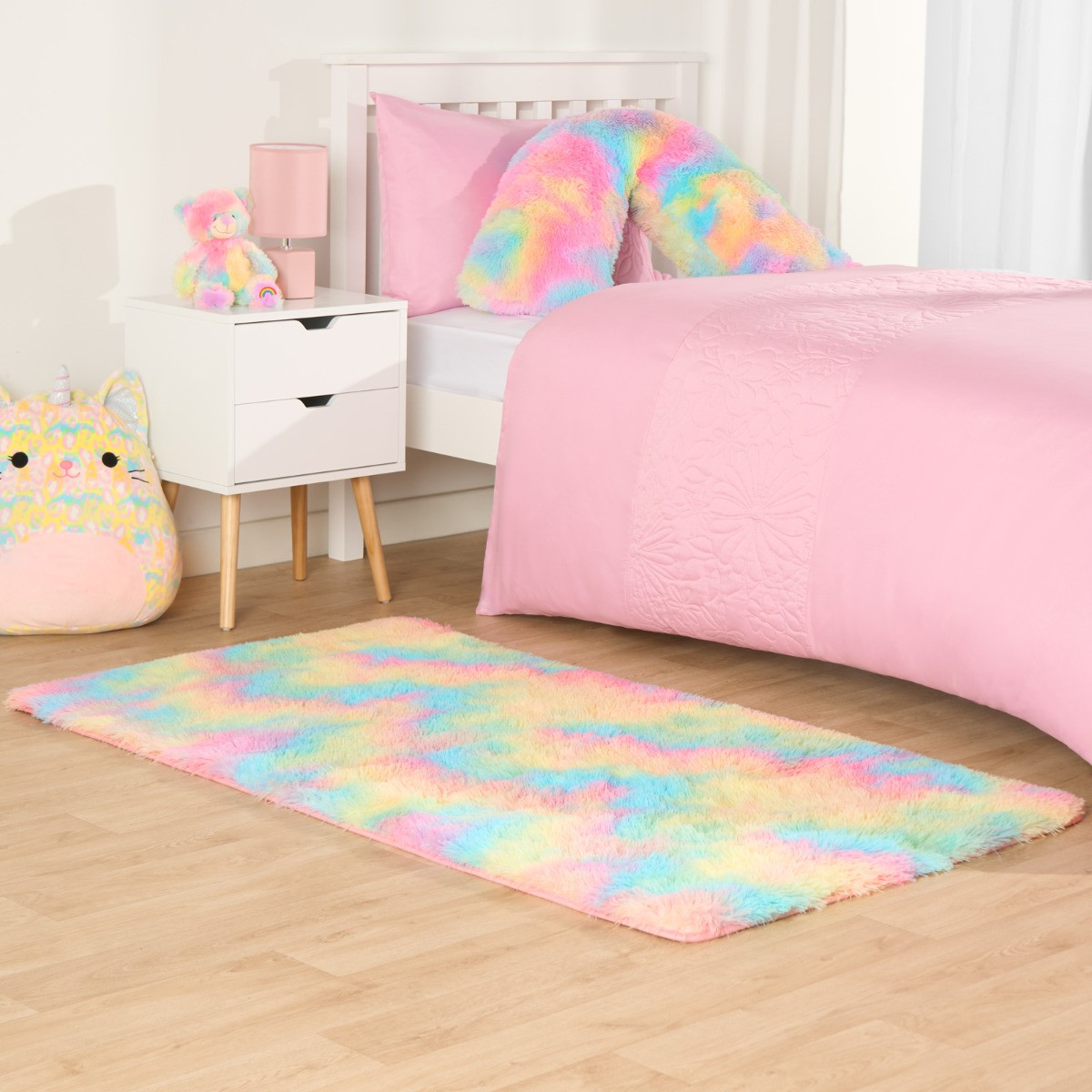 Sienna Fluffy Tie Dye Rug - Multi>