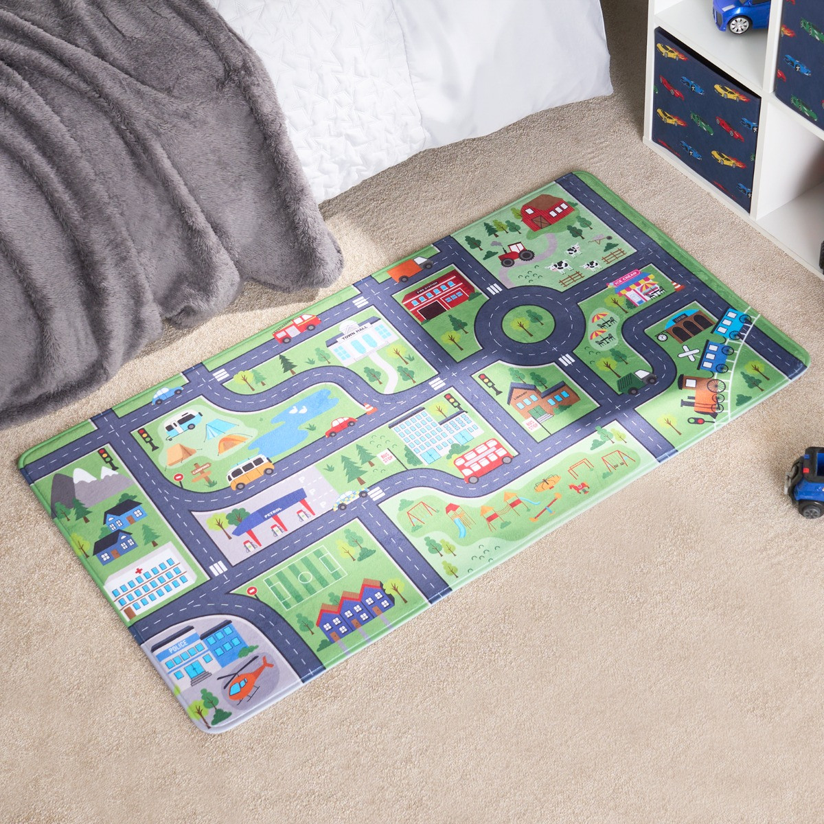 OHS Kids Washable Supersoft Road Map Rug - Green >