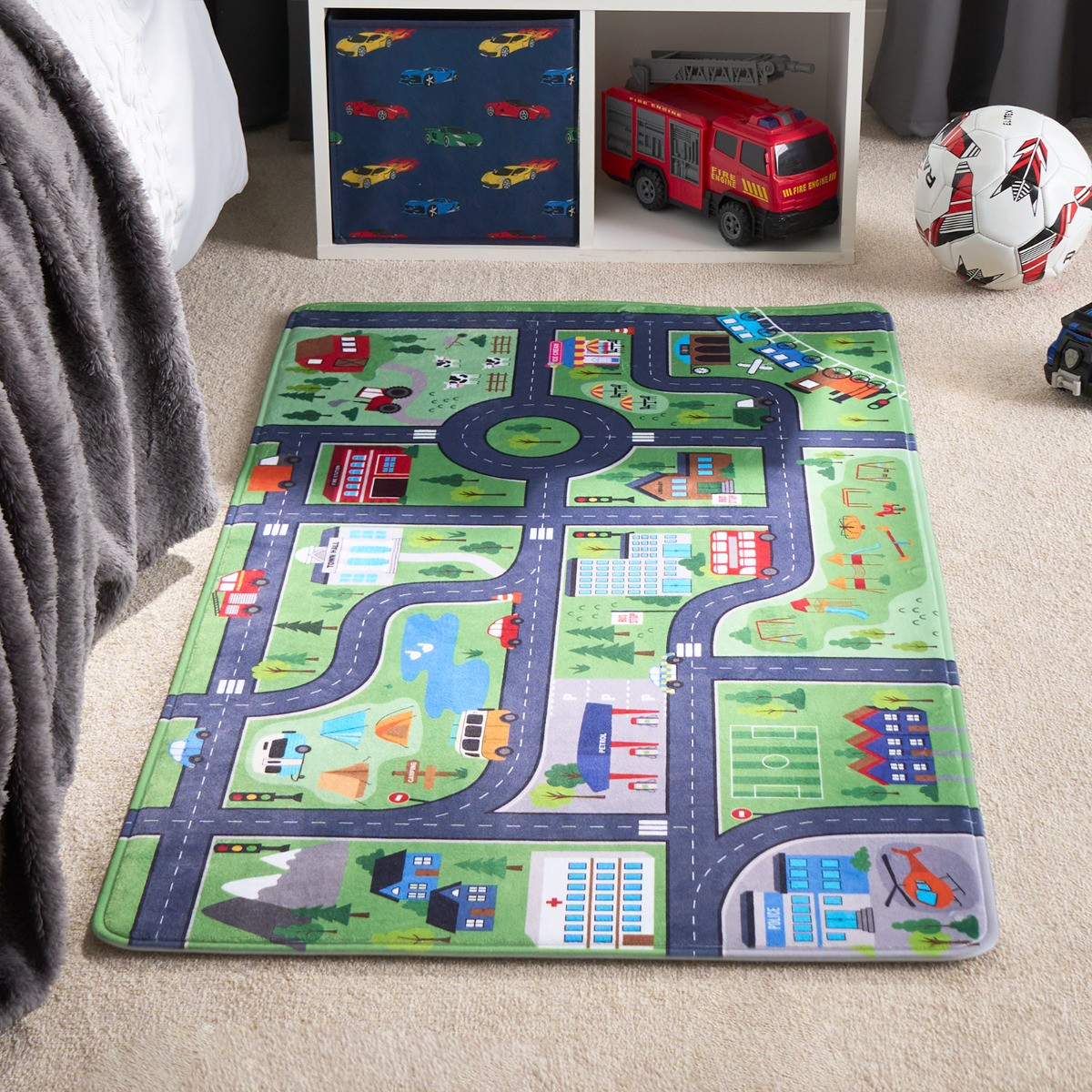 OHS Kids Washable Supersoft Road Map Rug - Green >