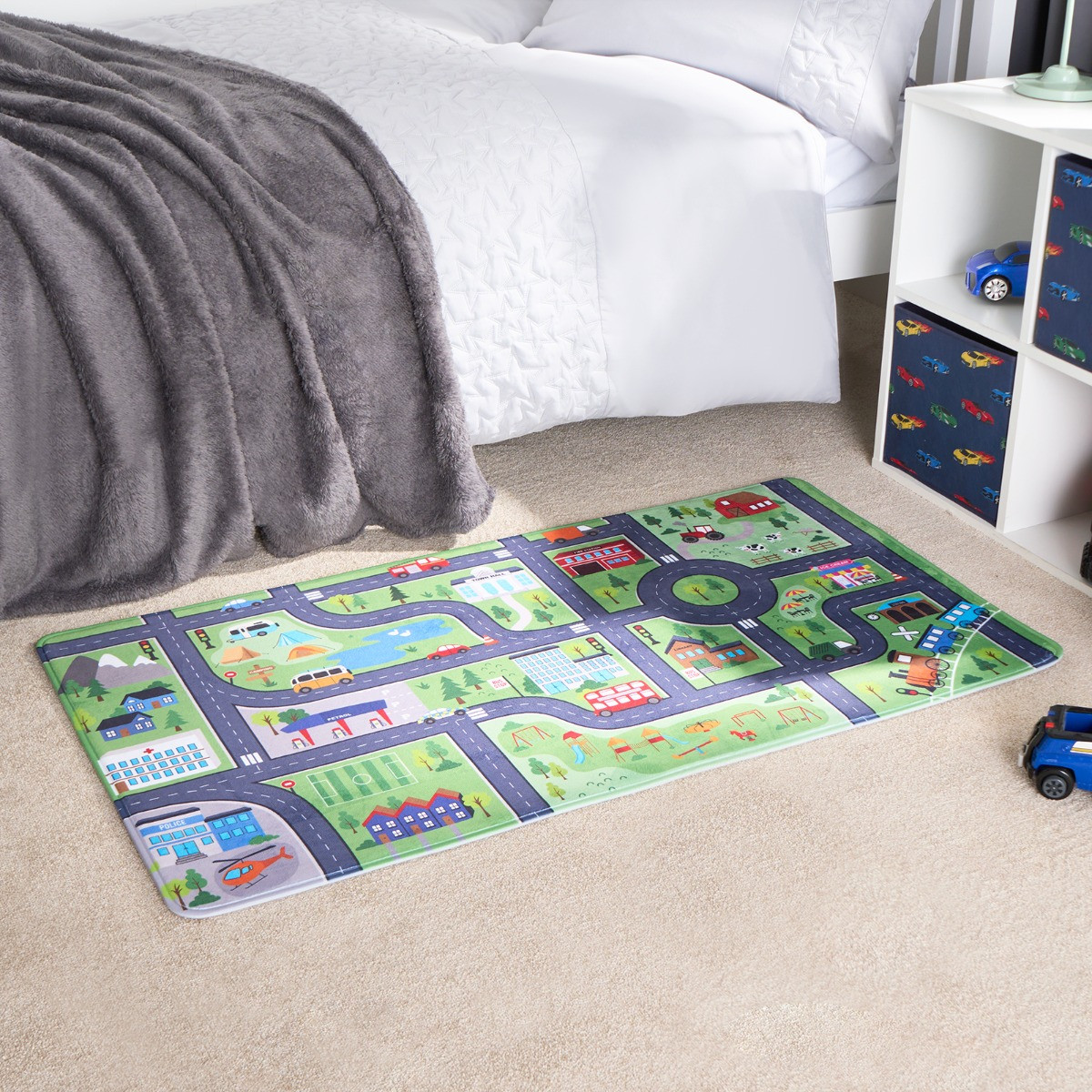 OHS Kids Washable Supersoft Road Map Rug - Green >