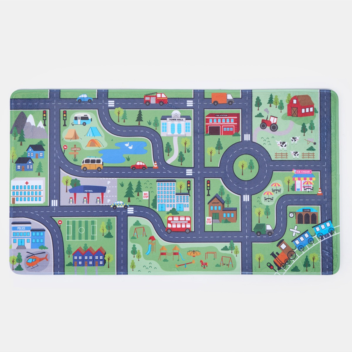 OHS Kids Washable Supersoft Road Map Rug - Green >