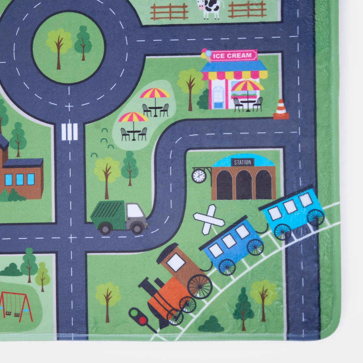 OHS Kids Washable Supersoft Road Map Rug - Green >