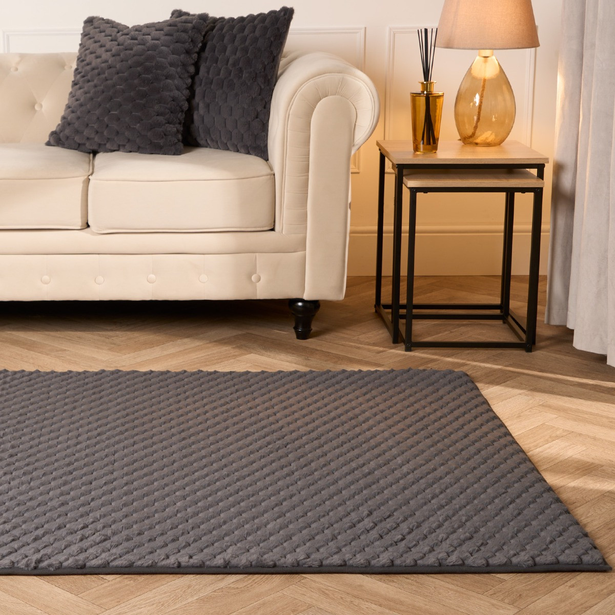 OHS Waffle Faux Fur Rug - Charcoal>