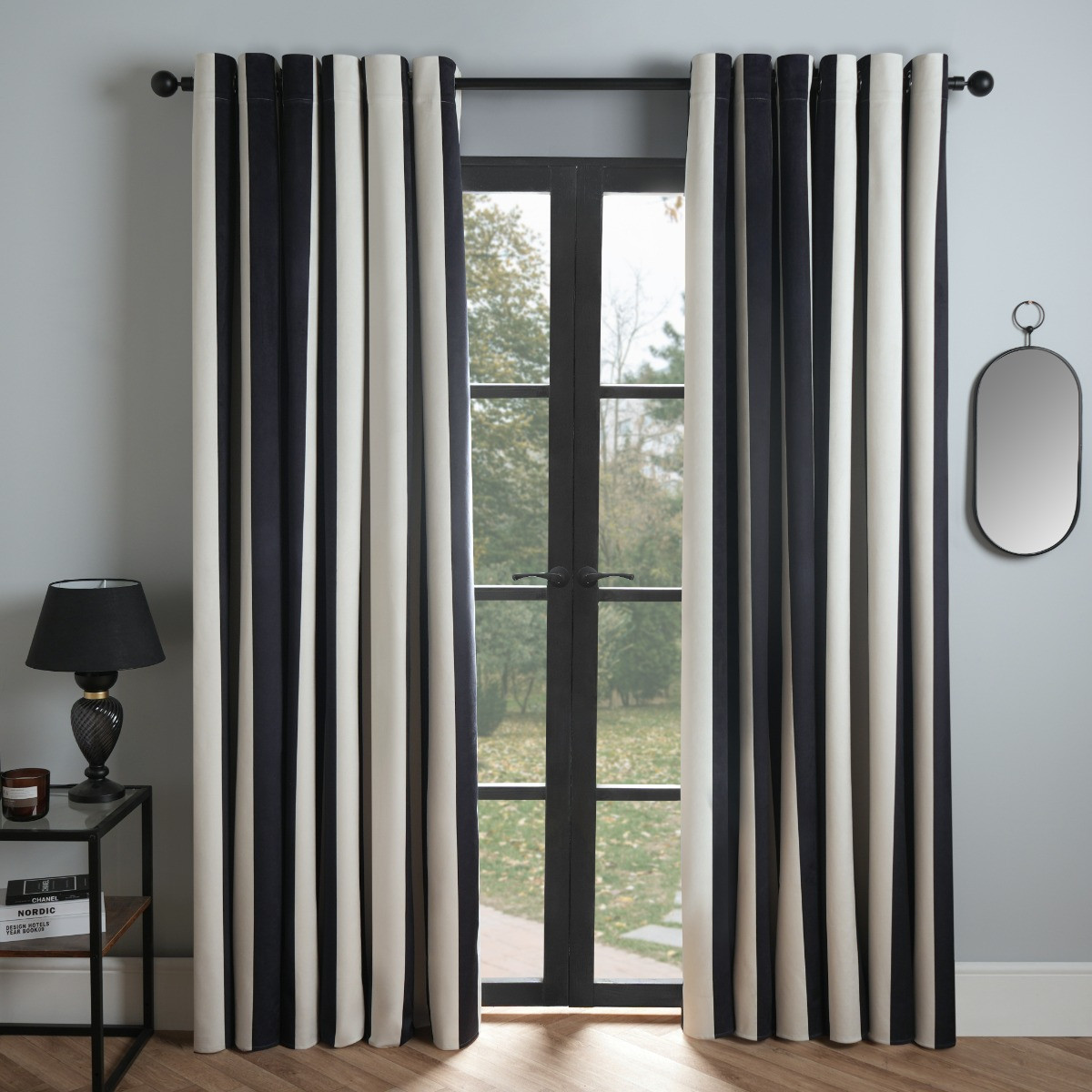 OHS Stripe Print Blackout Curtain, Mono - 46 x 54">