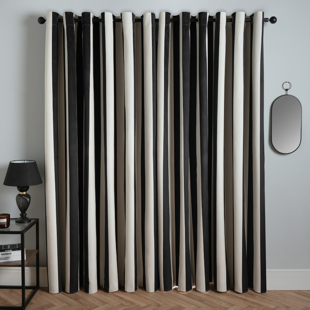 OHS Stripe Print Blackout Curtain, Mono - 46 x 54">