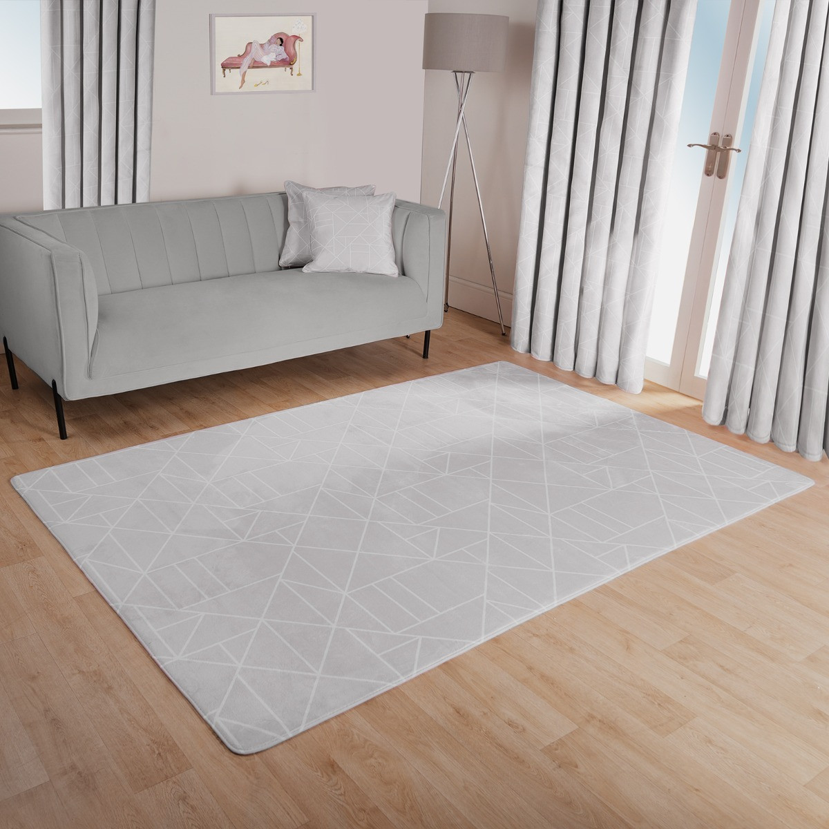 OHS Mason Geometric Printed Rug, Grey - 120 x 170cm>