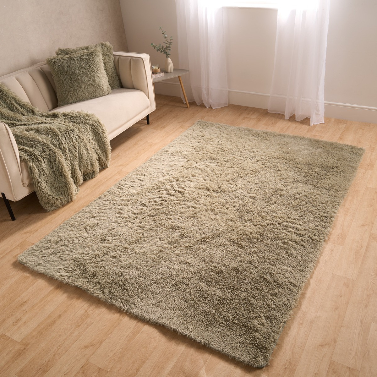 Sienna Soft Fluffy Floor Rug - Sage>