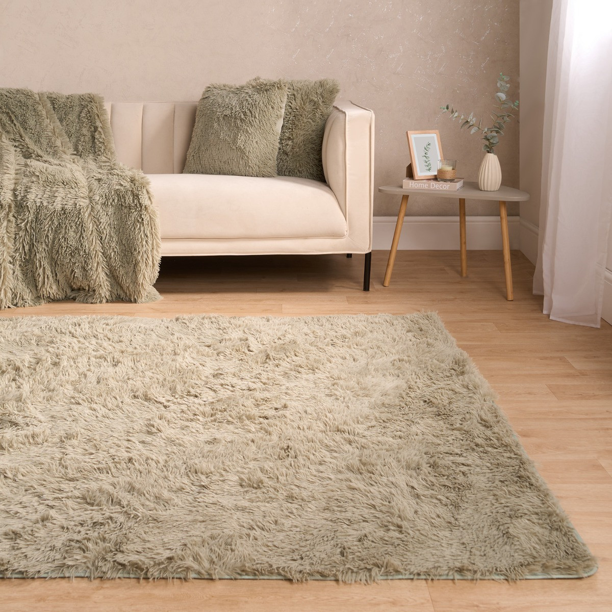 Sienna Soft Fluffy Floor Rug - Sage>