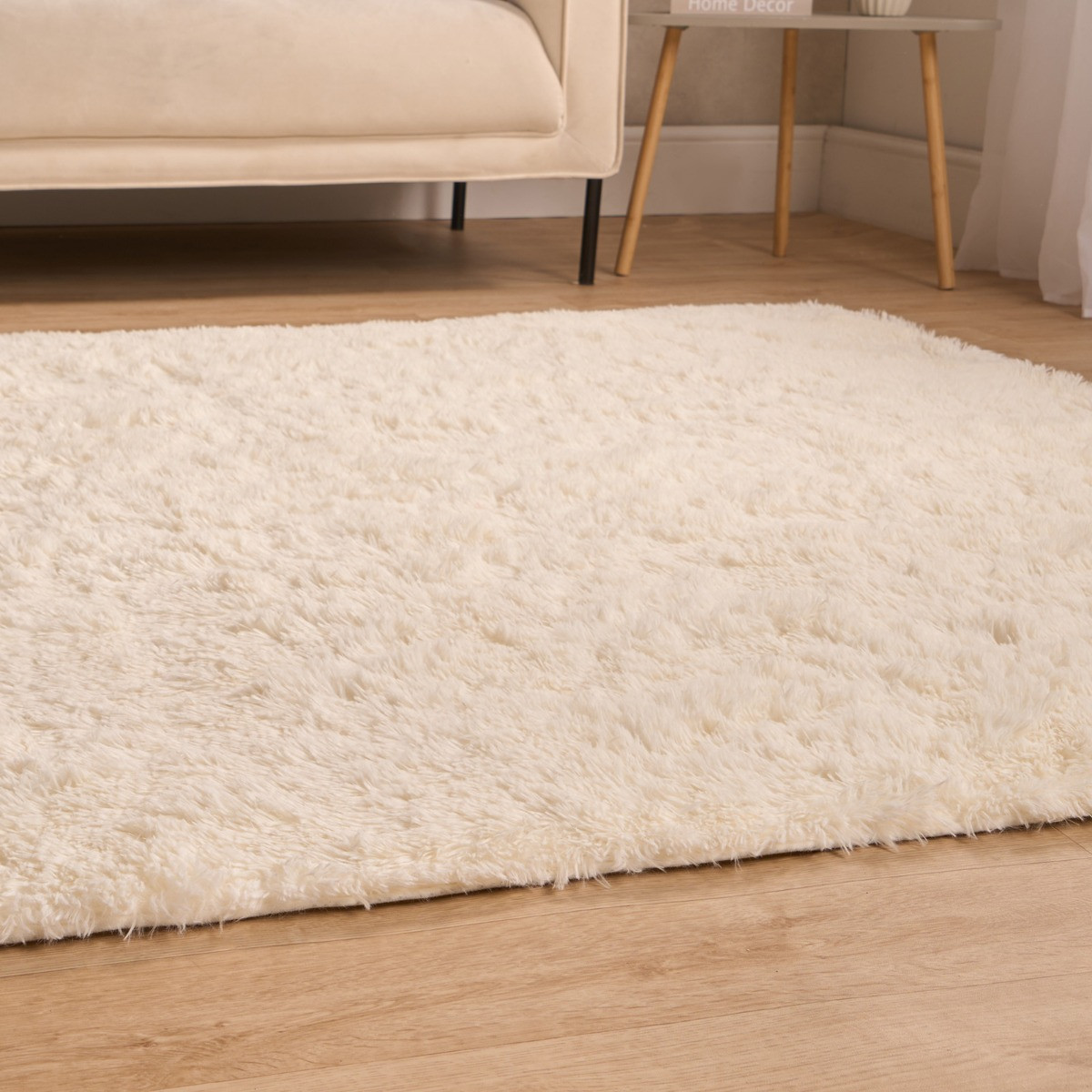 Sienna Fluffy Rug, Cream - 80 x 150cm>