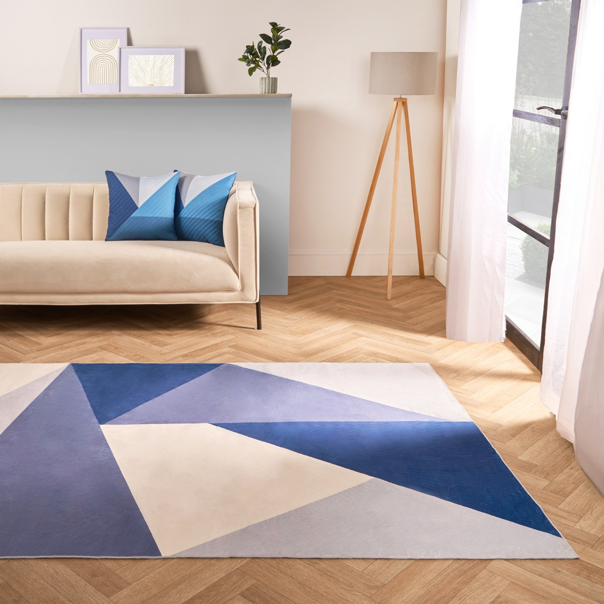 OHS Washable Geometric Printed Rug - Navy>