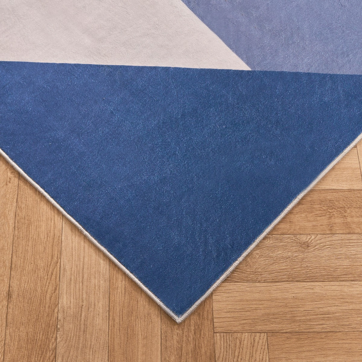 OHS Washable Geometric Printed Rug - Navy>