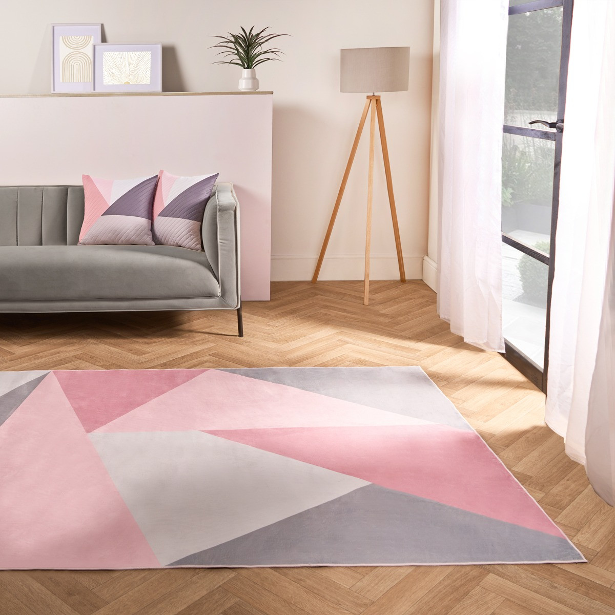 OHS Washable Geometric Printed Rug - Blush>