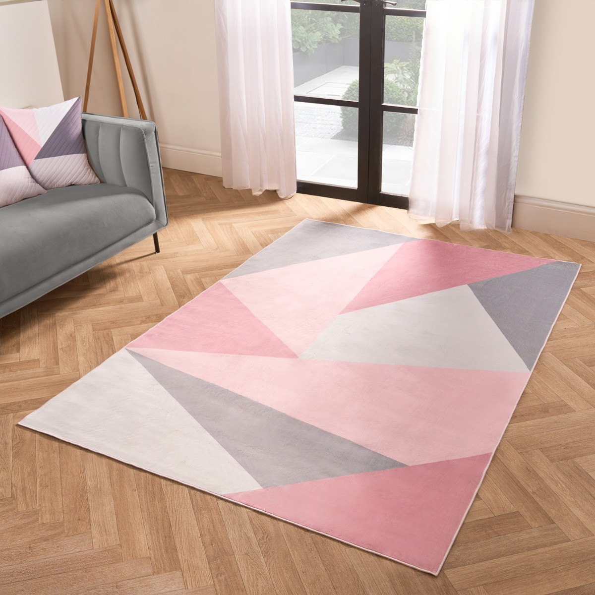 OHS Washable Geometric Printed Rug - Blush>