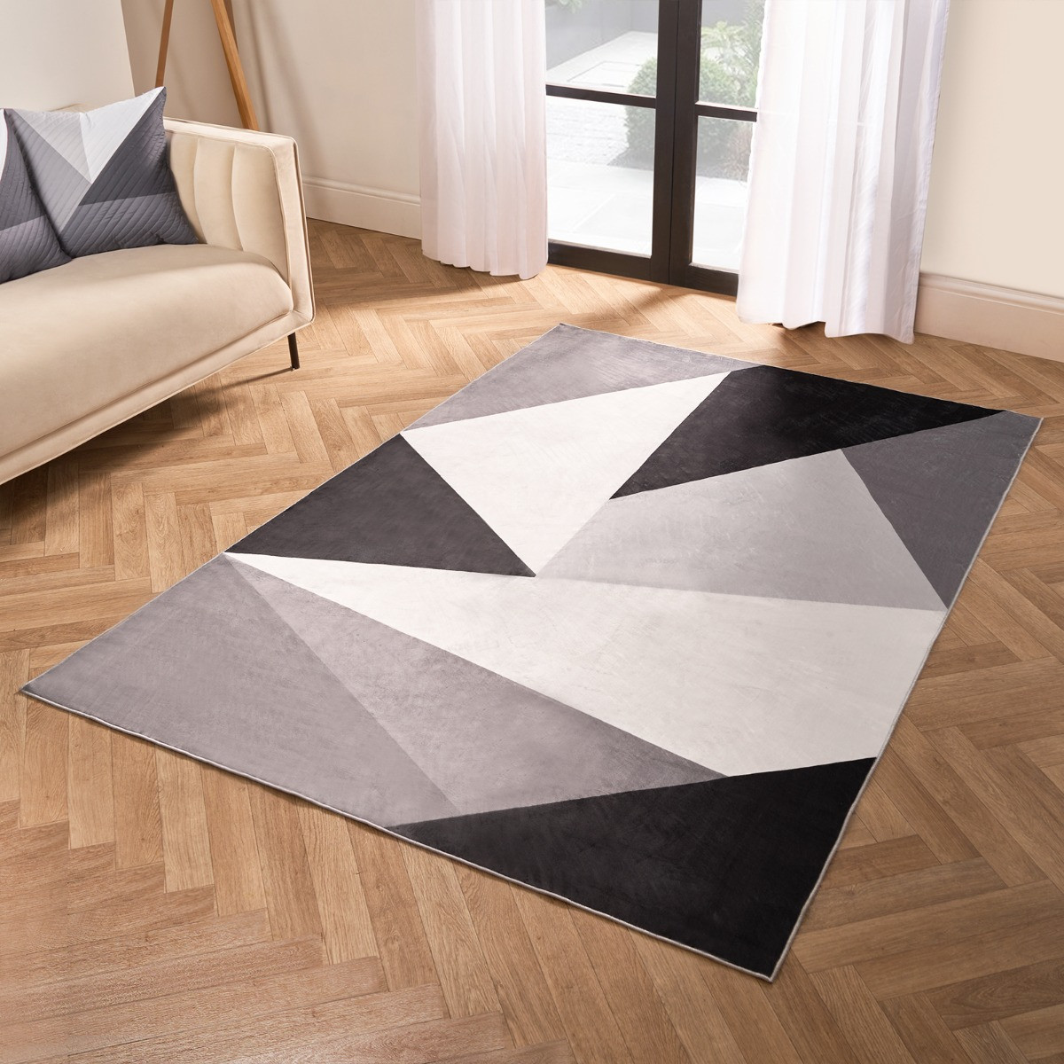 OHS Washable Geometric Printed Rug - Grey>