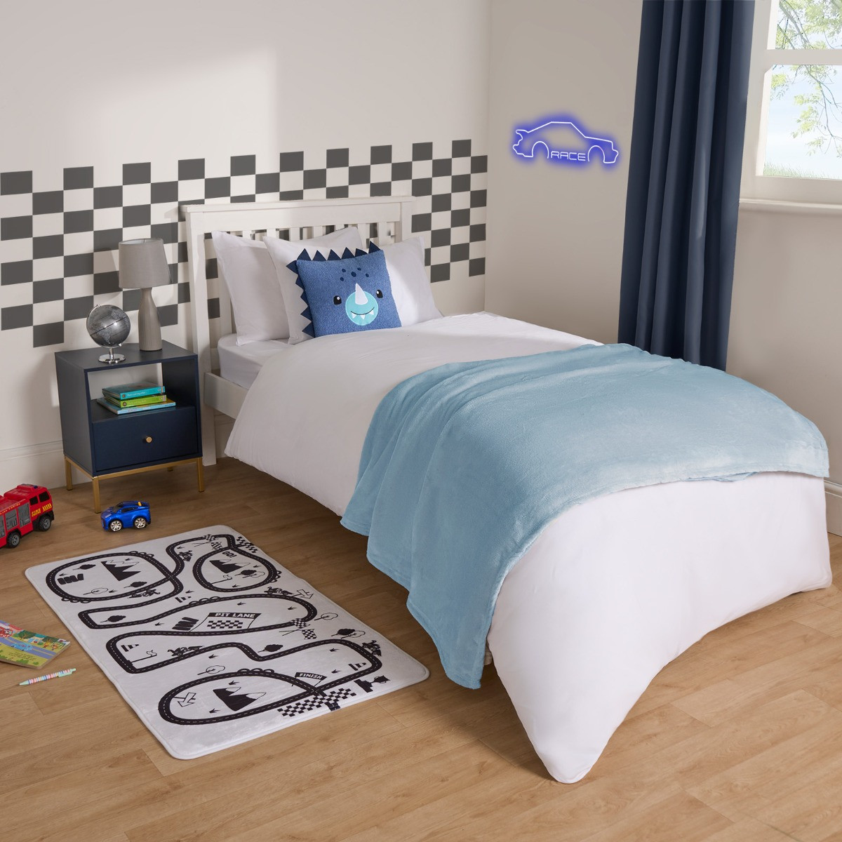 OHS Kids Supersoft Racing Track Printed Rug - Monochrome>