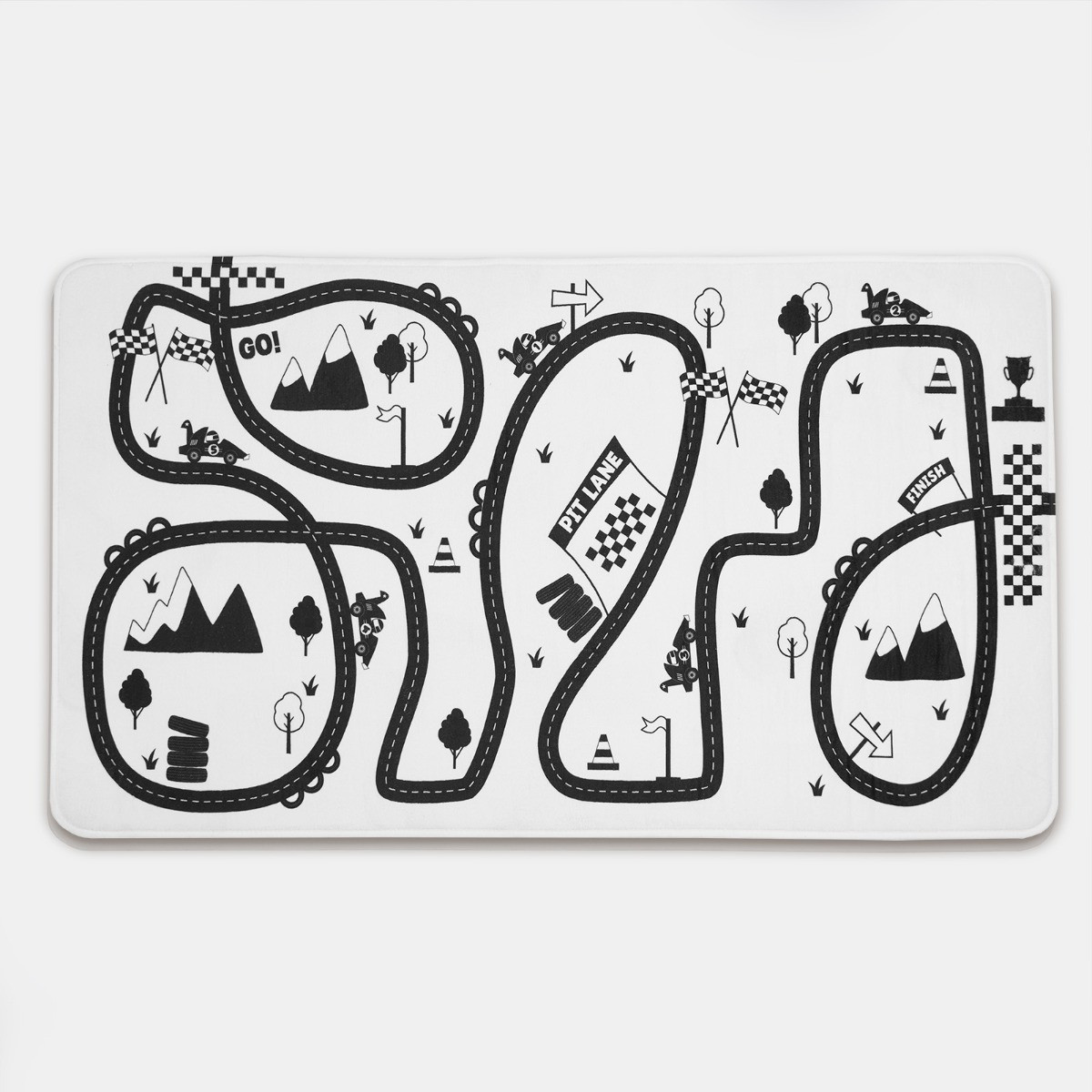 OHS Kids Supersoft Racing Track Printed Rug - Monochrome>