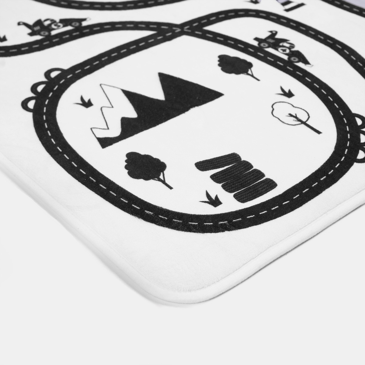 OHS Kids Supersoft Racing Track Printed Rug - Monochrome>