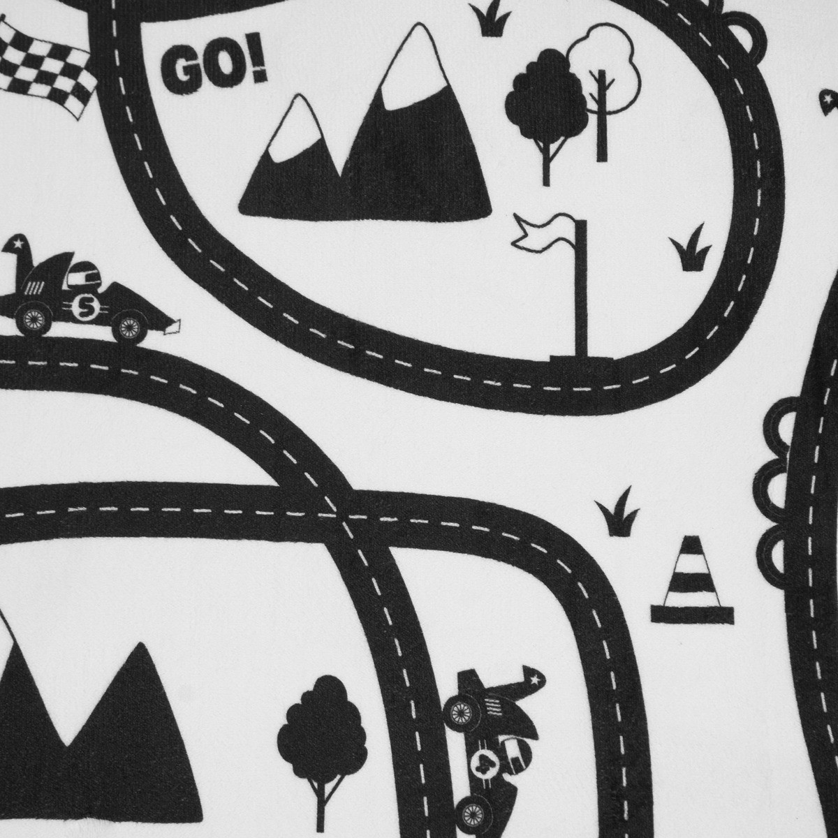 OHS Kids Supersoft Racing Track Printed Rug - Monochrome>