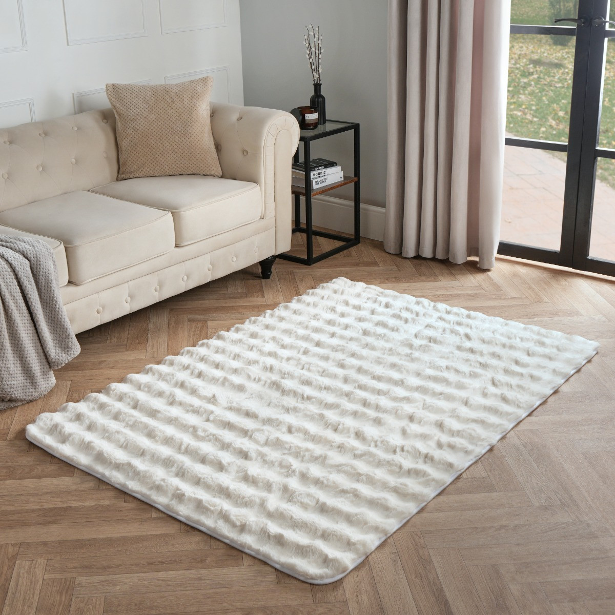OHS Faux Fur Bubble Rug - Cream >