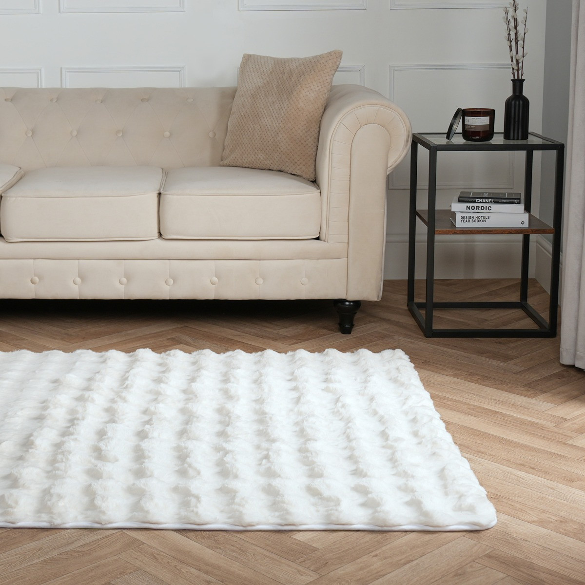 OHS Faux Fur Bubble Rug - Cream >