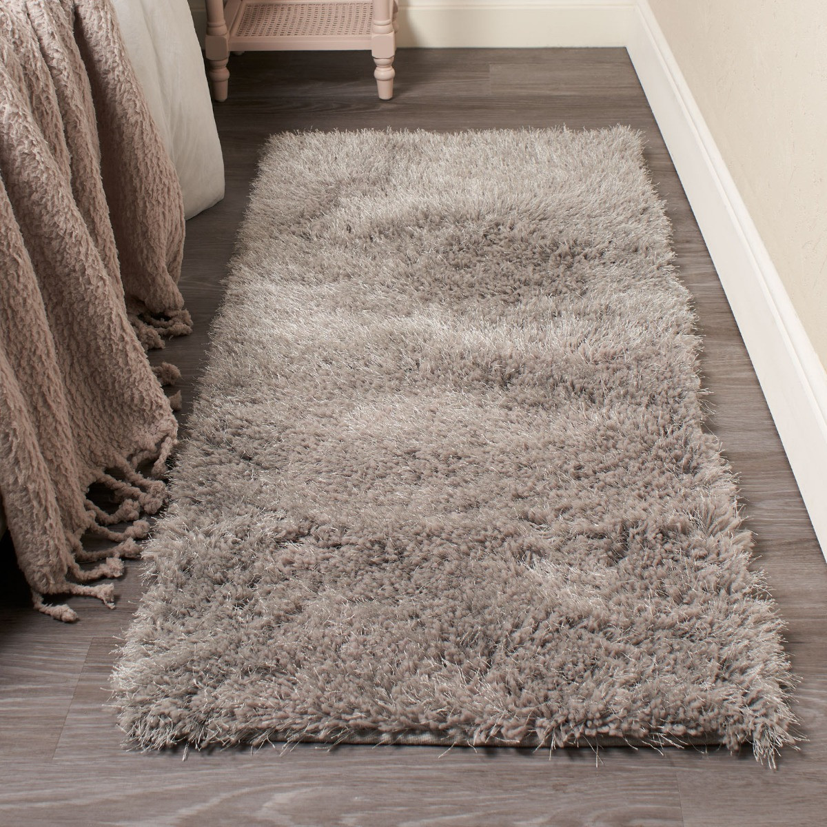 Sienna Shaggy Rug Runner, Silver - 60 x 150cm>