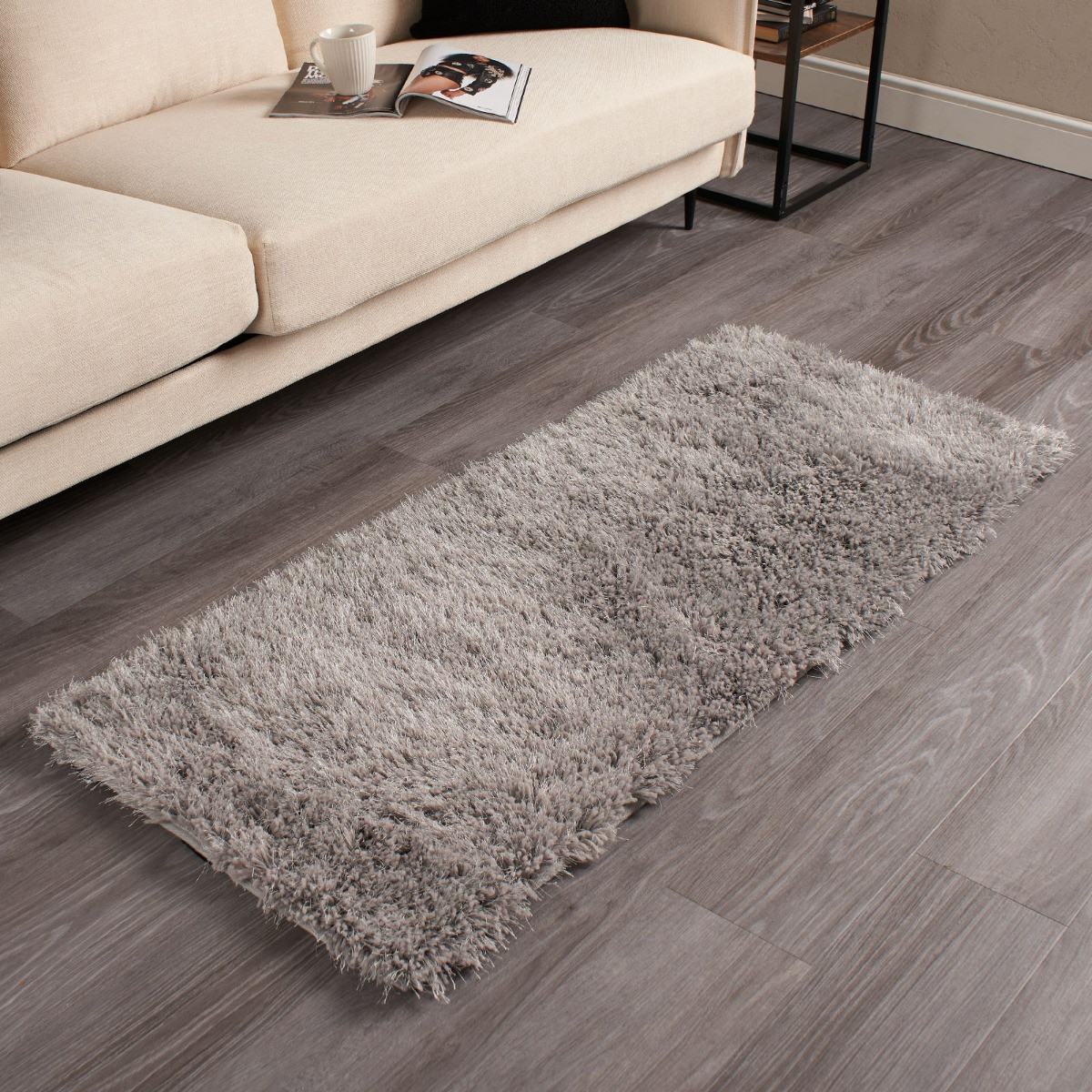 Sienna Shaggy Rug Runner, Silver - 60 x 150cm>