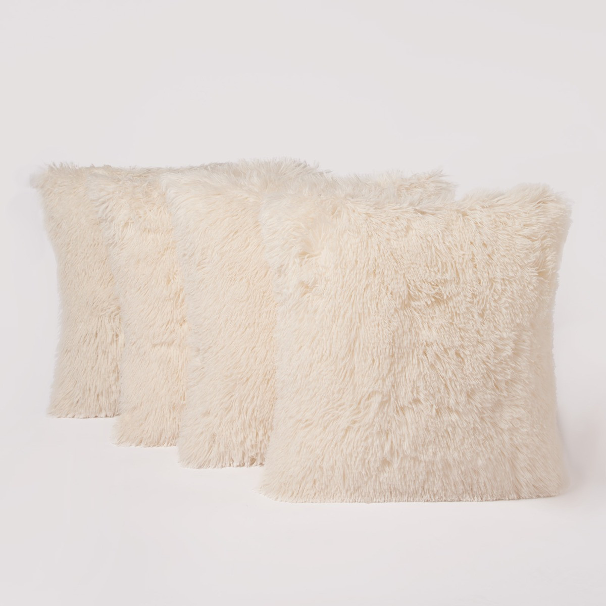 Sienna 2 Pack Fluffy Cushion Covers, Cream - 45 x 45cm>