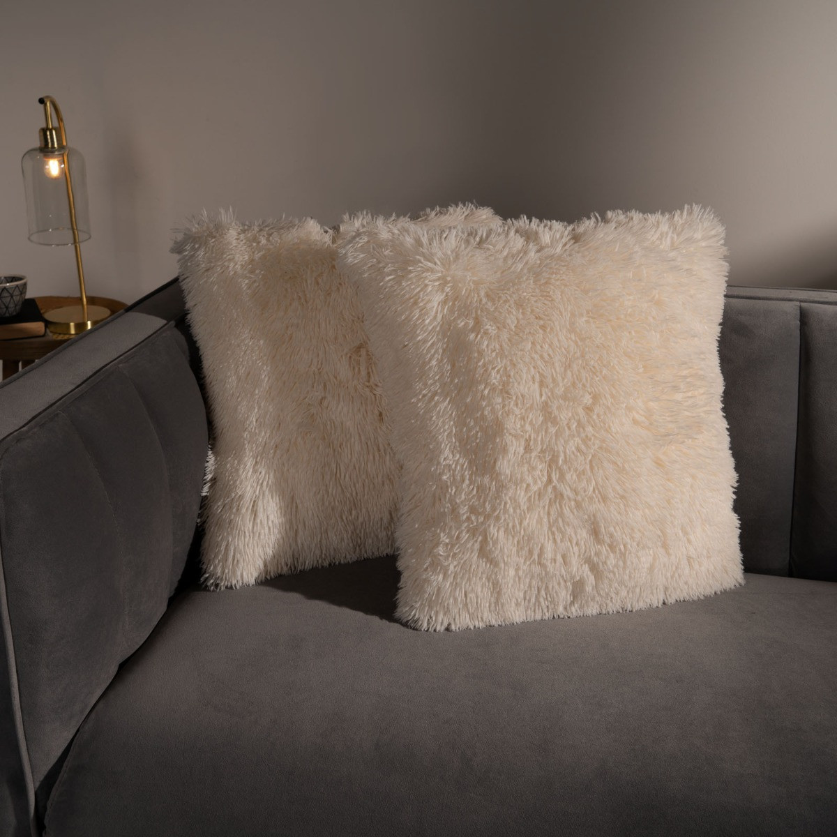 Sienna 2 Pack Fluffy Cushion Covers, Cream - 45 x 45cm>