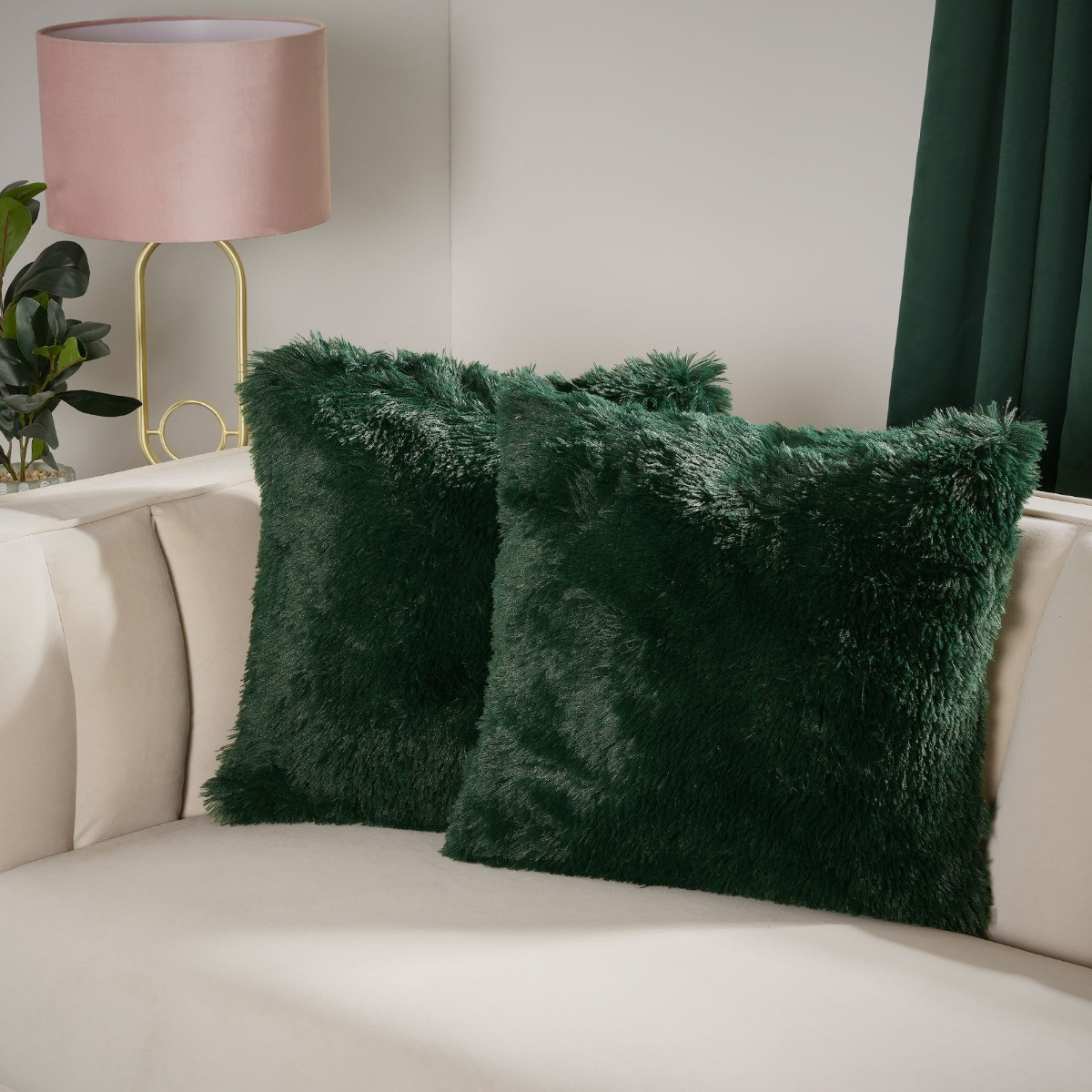 Sienna 2 Pack Fluffy Cushion Covers Forest Green 45 x 45cm